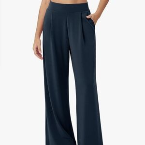 Elegant Navy Women's Extra Large Wide-Leg Pants
